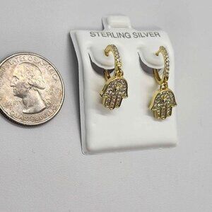 Brand New  Sterling Silver 925 Hamsa Huggy Earrings